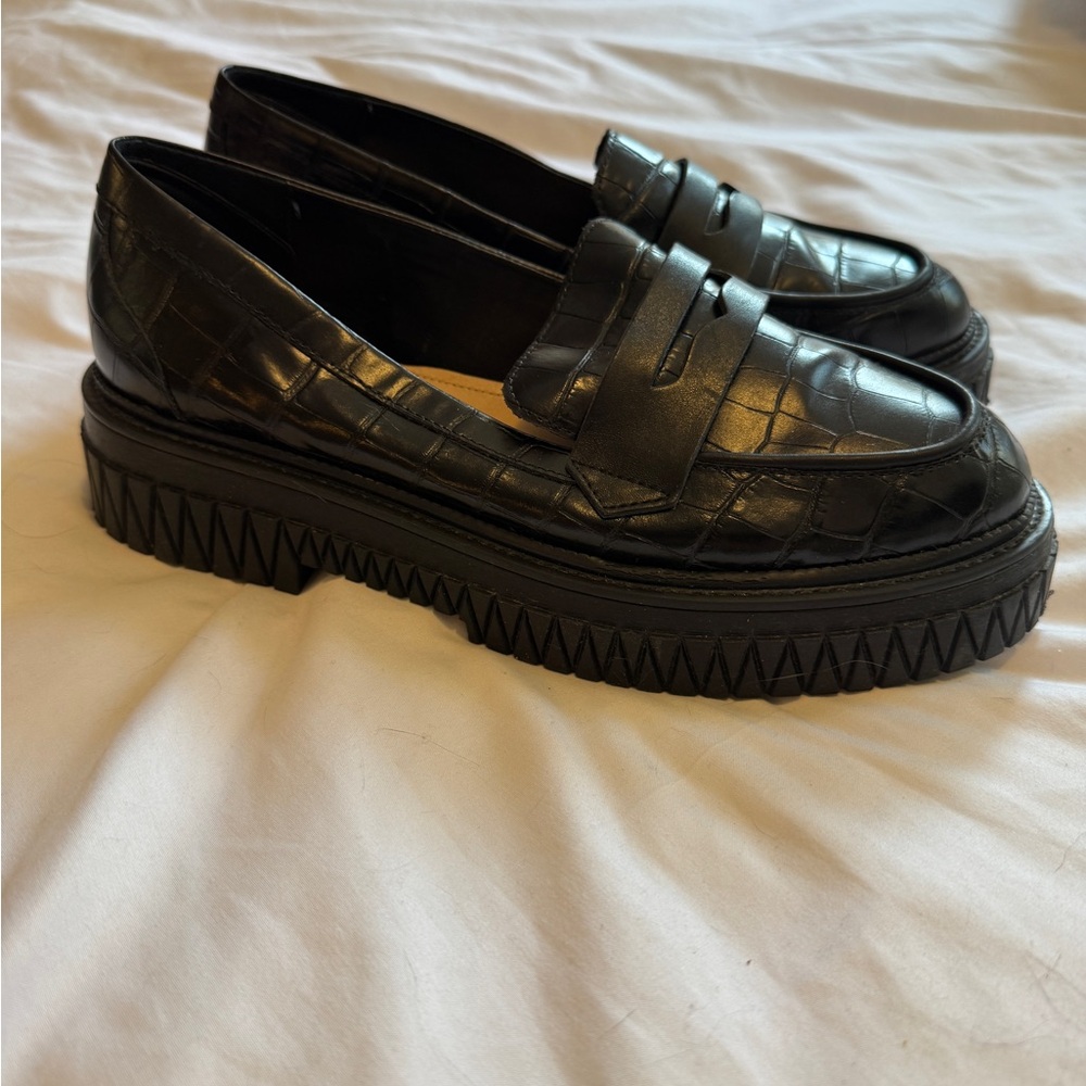 SCHUTZ 11B Womens Black Croc Platform Penny Keeper Viola Loafers Shoes - Picture 6 of 9